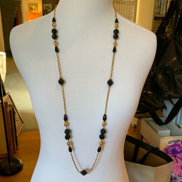 Premier Designs Black Crystal gold tone long necklace - Picture 3 of 6